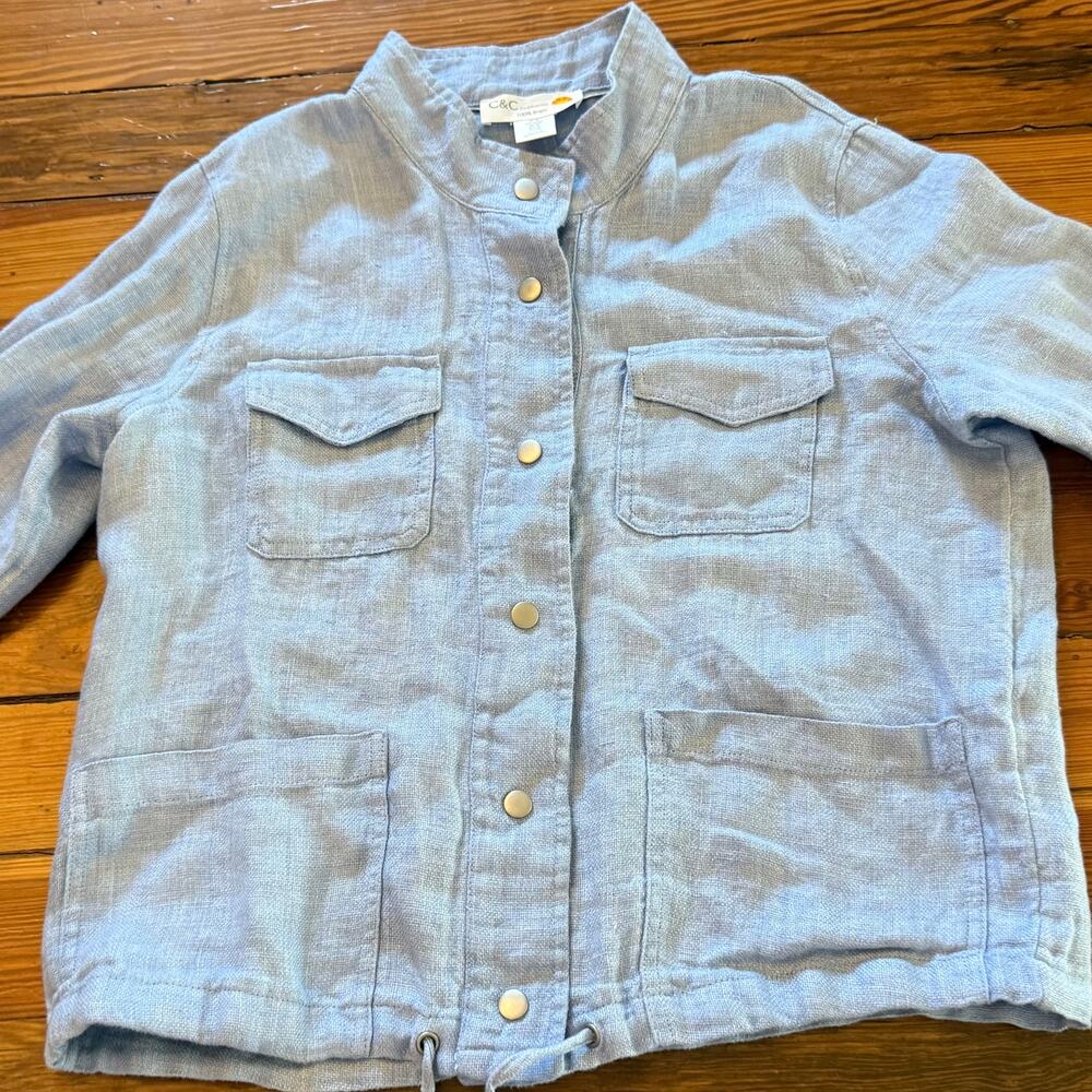 C&C California Jacket Medium Blue 100% Linen Breathable Vacation Cruise